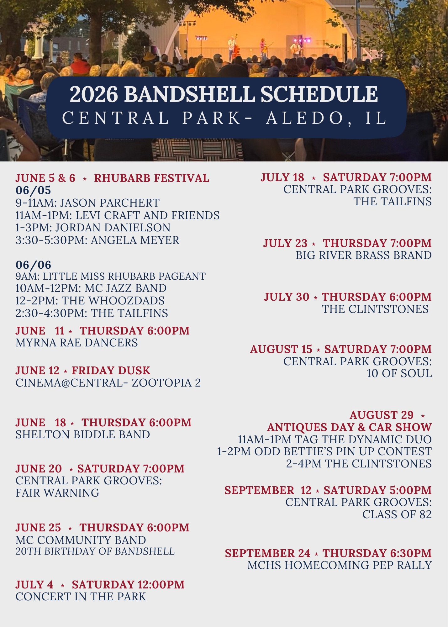 Aledo Central Park Band Shell Celebrating 20th Year This Summer – WRMJ ...